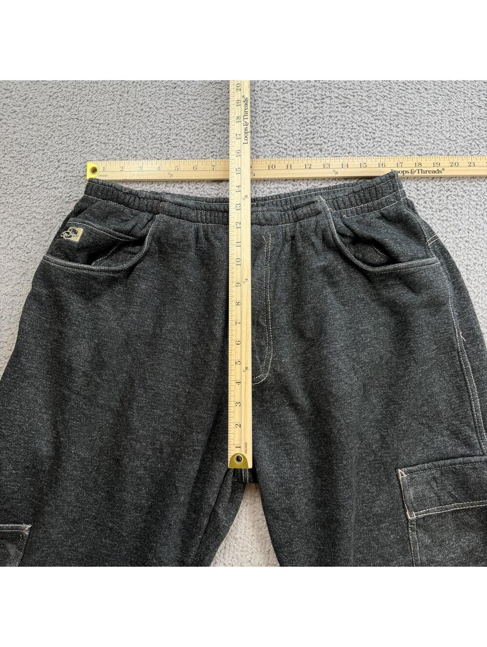 Y2K Hard Knock Denim Embroidered Baggy Cargo Sweatpants Black Wide Leg Carpenter - Picture 3 of 12